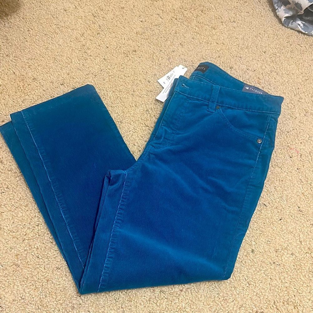NWT Talbots Teal Corduroy Straight Leg Pants 4P